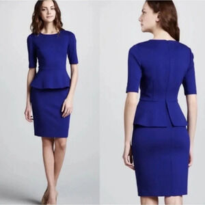 Trina Turk, Tanzanite Trophy Blue Violet Peplum Waist Sheath Dress, Size 8
